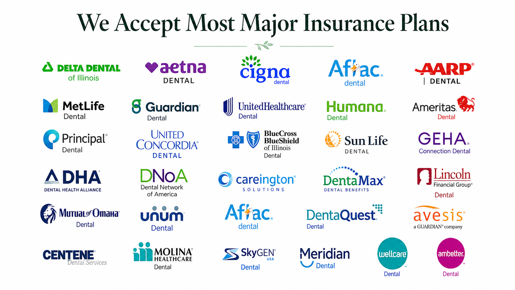 Logos of dental insurance plans accepted by SoBelle Family Dentistry